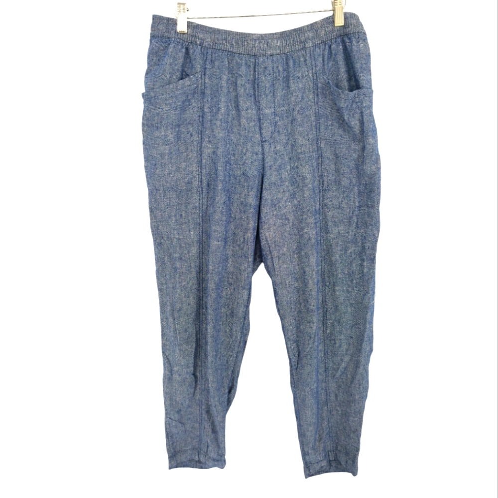 Old Navy Linen Crop High Rise Size Medium in Chambray Blue Pull On Style Pockets